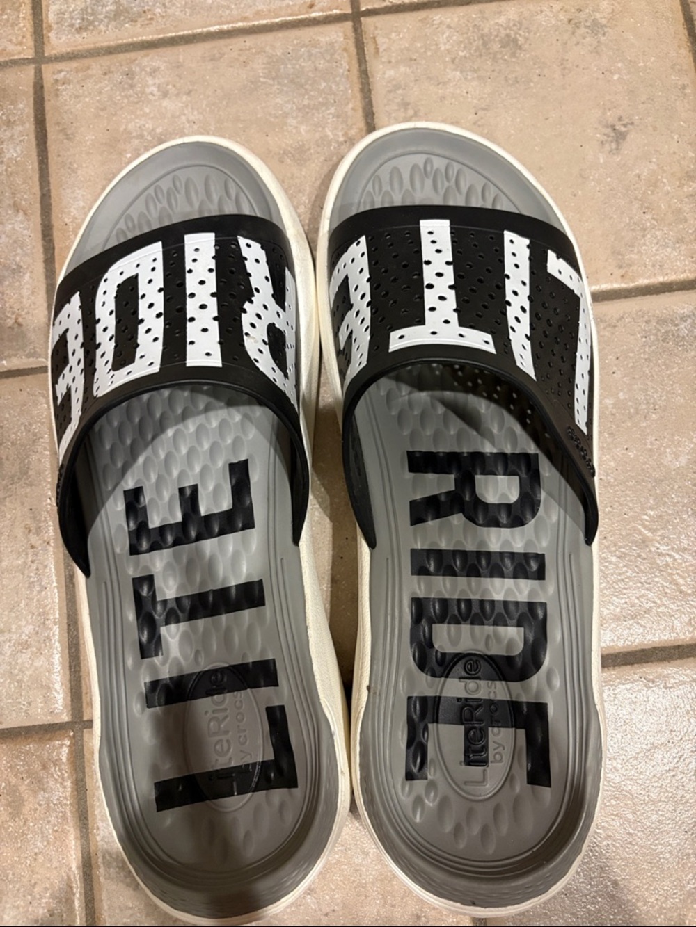 CROCS Gray and Black LiteRide Slide Sandals